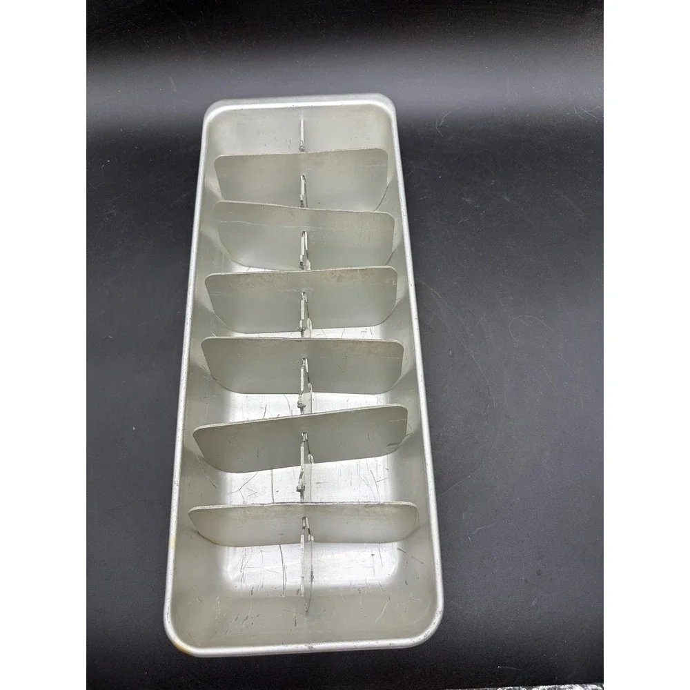 Vintage Aluminum Ice Cube Tray with Removable Metal Divider Insert Silver Tone